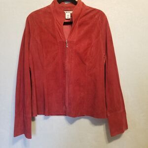 Womens Size XL Jacket Suede Lightweight Moto Red Full Zip Basic Vintage